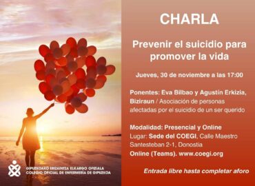 El COEGI acoge este jueves la charla «Prevenir el suicidio para promover la vida», en colaboración con Biziraun